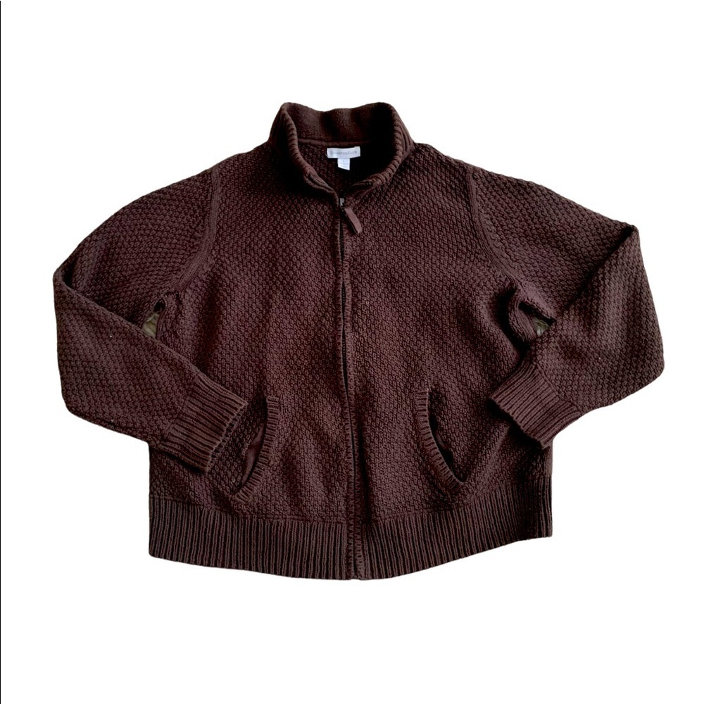Charter Club | Brown Zipper Sweater Size Large Pockets Warm